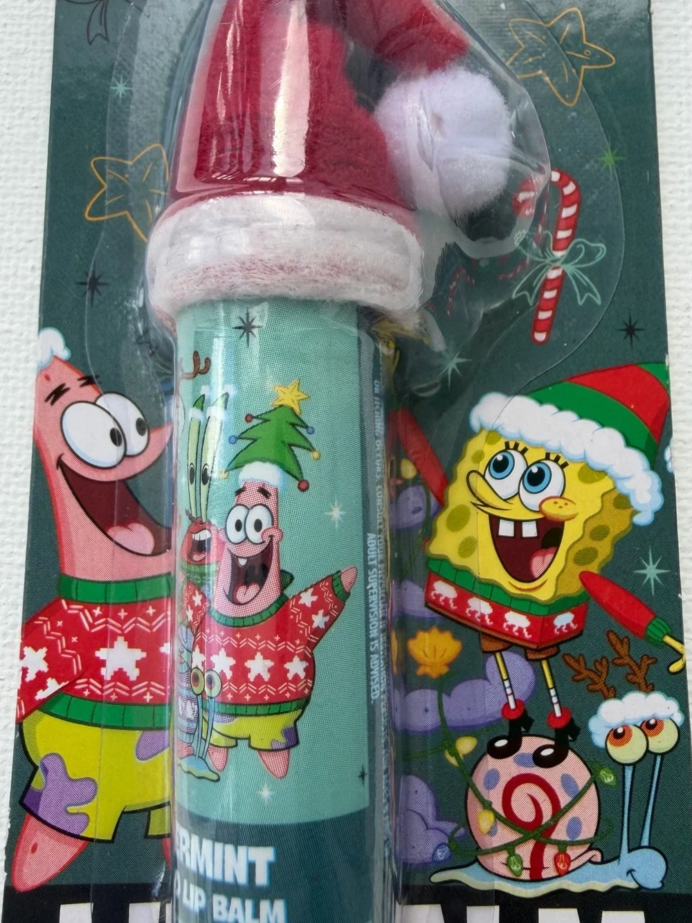 SpongeBob SquarePants Holiday Lip Balm with Red/White Santa Hat